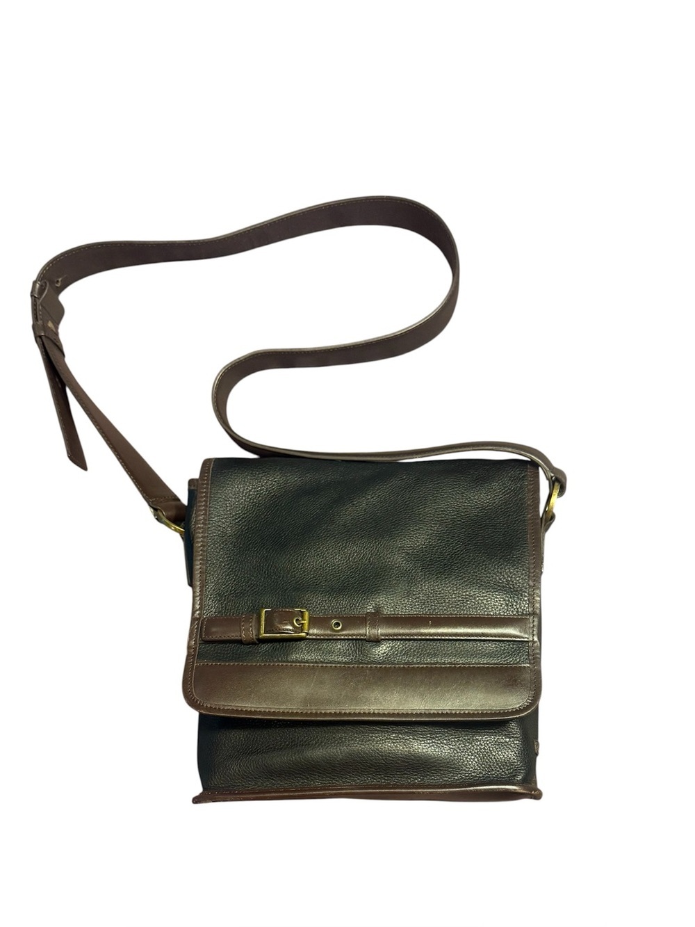 Jones New York Black Brown Leather Crossbody Messenger Bag
